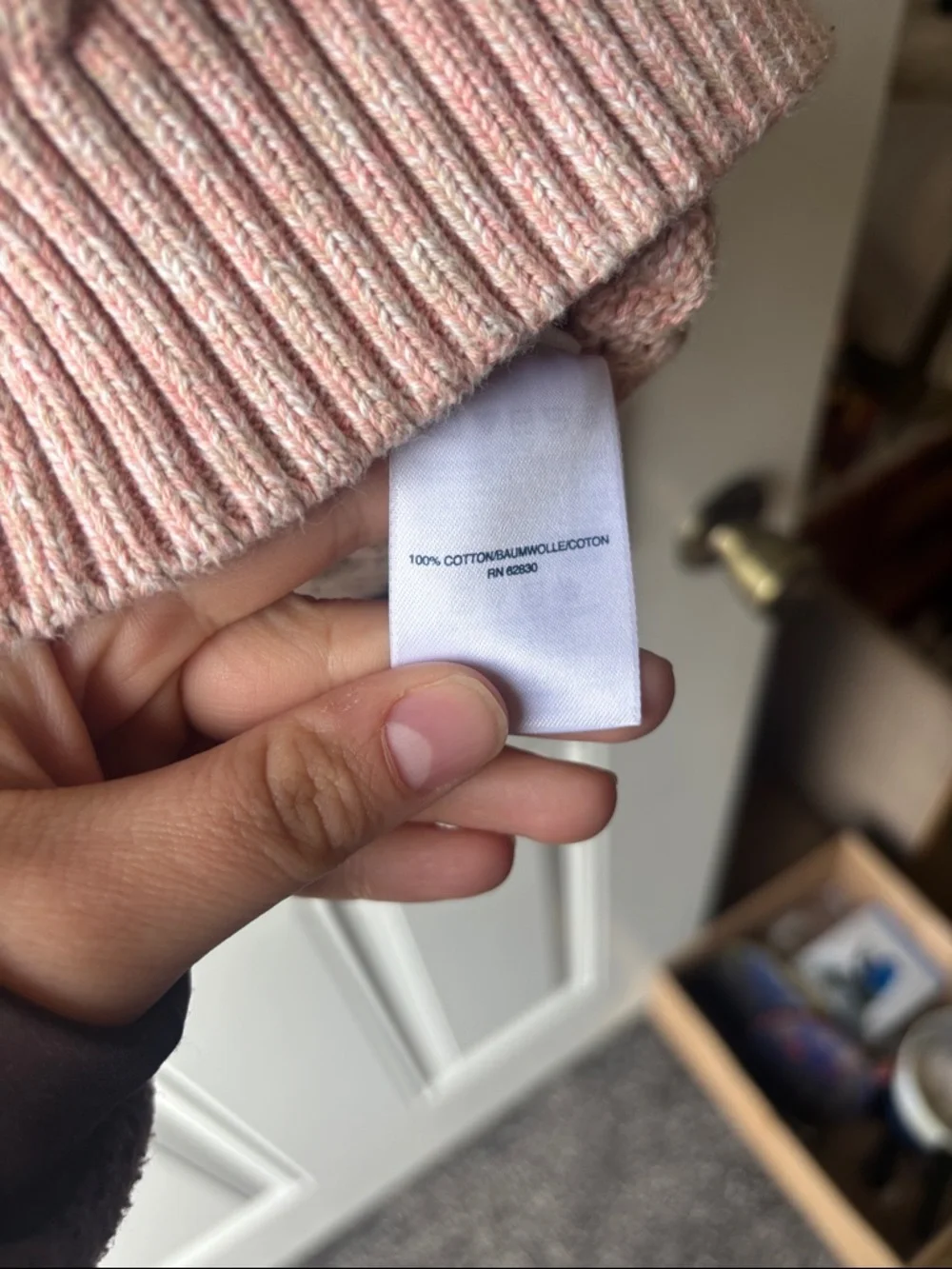 Lands' End Cream-to-Pink Ombre Cable Knit Crew Sweater - Picture 3 of 3